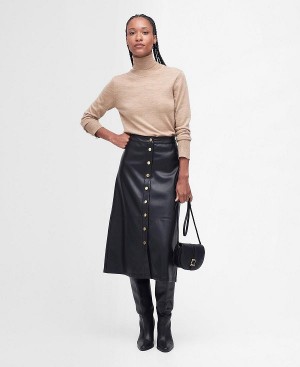 Barbour Alberta Faux-leather Midi Skirt Black | BABO89588