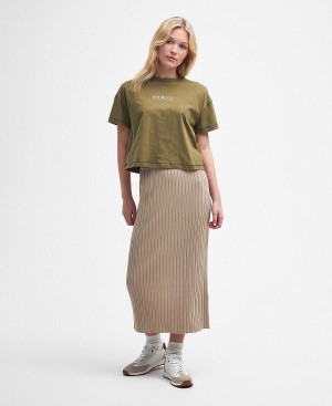 Barbour Alicia Knitted Midi Skirt Classic Beige | BABO89616