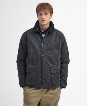 Barbour Ambleside Waxed Jacket Black/Blue Granite Tartan | BABO87246