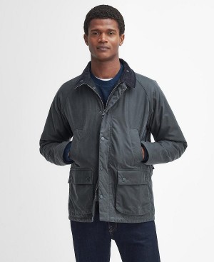 Barbour Ambleside Waxed Jacket Grey/Blue Granite Tartan | BABO87245