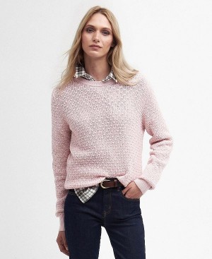 Barbour Angelonia Crew Neck Jumper Mousse Pink | BABO89684