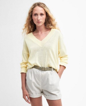 Barbour Annie V-neck Jumper Lemon Souffle | BABO89692