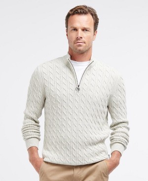 Barbour Cable Knit Half Zip Jumper Light Moss | BABO88501