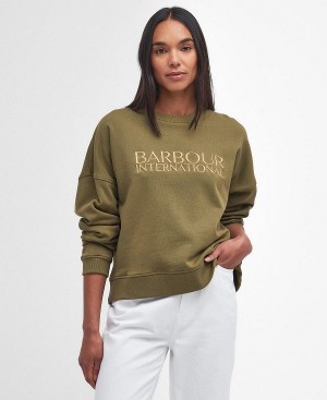 Barbour Carla Logo Sweatshirt Khaki | BABO89801