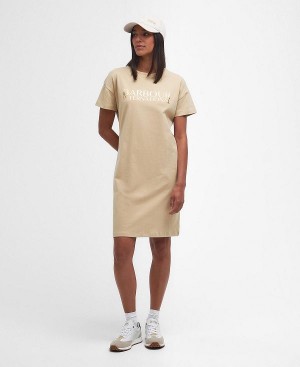 Barbour Carla Midi Dress Classic Beige | BABO89603