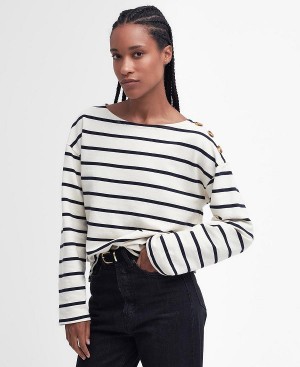 Barbour Caroline Striped Sweatshirt Eggshell Stripe | BABO89798