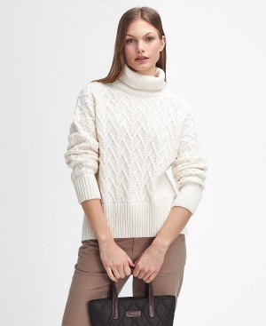 Barbour Clarence Cable-knit Roll-neck Jumper Aran | BABO89759