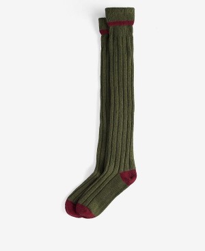 Barbour Contrast Gun Stockings Olive/Cranberry | BABO89128