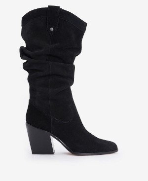 Barbour Corey Knee-high Western Boots Black Suede | BABO89869