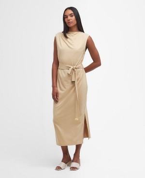 Barbour Courtney Midi Dress Golden Khaki | BABO89622