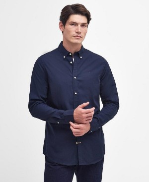 Barbour Crest Poplin Tailored Long-sleeved Shirt Classic Navy | BABO87702