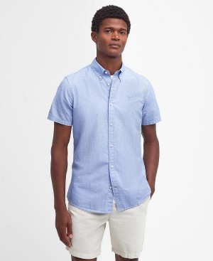 Barbour Crest Poplin Tailored Short-sleeved Shirt Sky | BABO87709