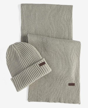 Barbour Crimdon Beanie & Scarf Gift Set Grey | BABO89119