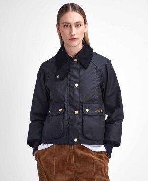 Barbour Cropped Beadnell Waxed Jacket Black/Classic | BABO89233