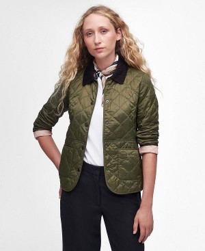 Barbour Deveron Quilted Jacket Olive/Pale Pink | BABO89267