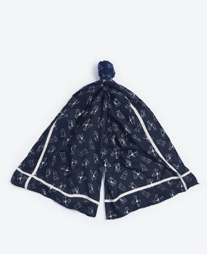 Barbour Dog-print Scarf Navy/Cloud | BABO90068