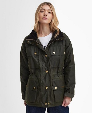 Barbour Eva Waxed Jacket Archive Olive/Fern/Brown | BABO89210