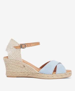 Barbour Falmouth Wedged Sandals Blue Mist | BABO89902