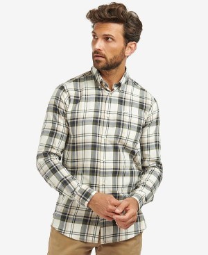 Barbour Falstone Tailored Long-sleeved Checked Shirt Stone | BABO87614