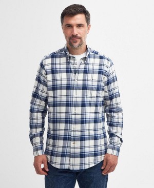 Barbour Falstone Tailored Long-sleeved Checked Shirt Sky | BABO87723