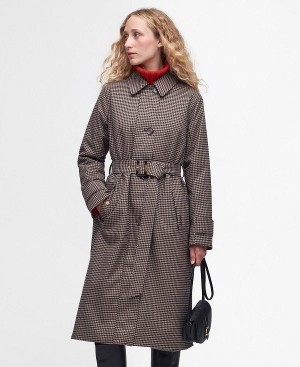 Barbour Gloria Showerproof Trench Coat Trench Houndstooth | BABO89403