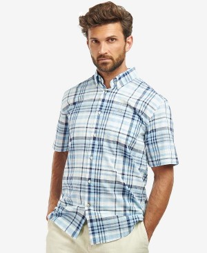 Barbour Hartley Regular Short-sleeved Checked Shirt Sky | BABO87624