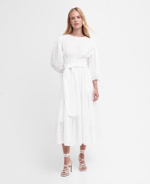 Barbour Kelburn Midi Dress Classic White | BABO89612