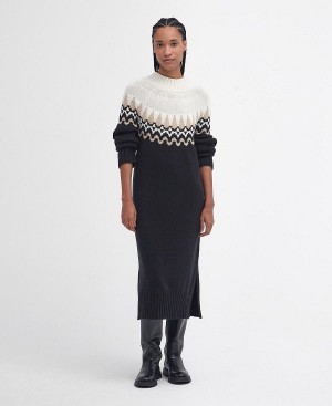 Barbour Kingsford Knitted Midi Dress Classic Black | BABO89639