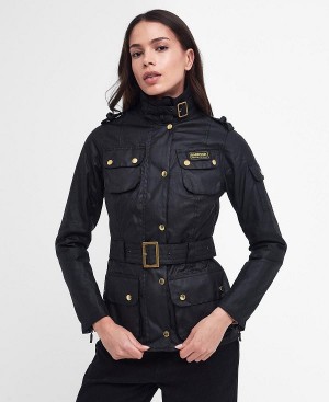 Barbour Ladies International Waxed Jacket Black | BABO89180