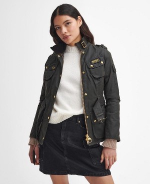 Barbour Ladies International Waxed Jacket Olive | BABO89192