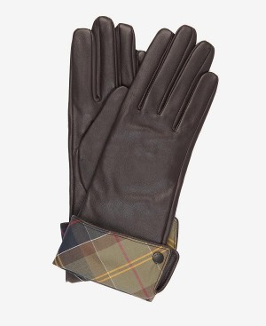 Barbour Lady Jane Leather Gloves Choc/Classic | BABO90055