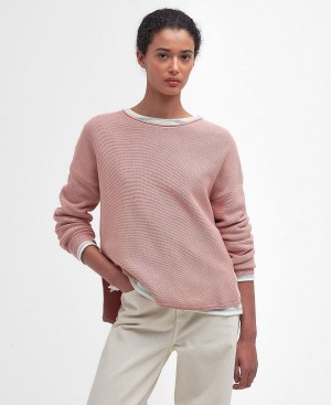 Barbour Marine Crew Neck Jumper Misty Rose | BABO89696