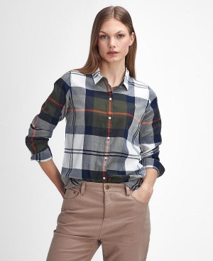 Barbour Moorland Relaxed Long-sleeved Shirt Olive/Spiced Pumpkin Check | BABO89508