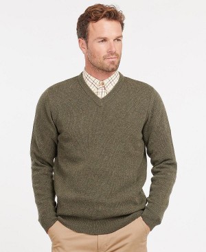 Barbour Nelson Essential V Neck Jumper Seaweed | BABO88515