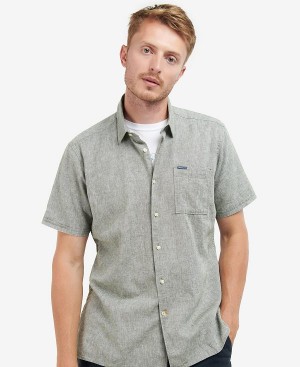 Barbour Nelson Regular Short-sleeved Shirt Bleached Olive | BABO87635