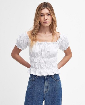 Barbour Nicola Off-the-shoulder Top Classic White | BABO89497