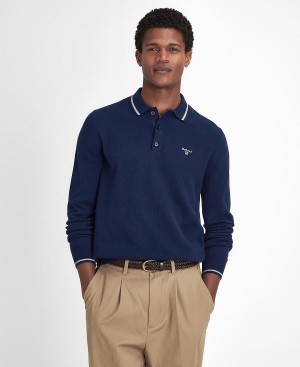 Barbour Nocton Knitted Long-sleeved Polo Shirt Navy | BABO88680