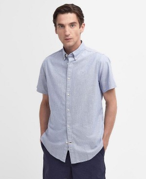 Barbour Oxford Tailored Short Sleeve Shirt Dark Denim | BABO87715