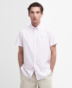 Barbour Oxford Tailored Short-sleeved Pinstripe Shirt Classic Pink | BABO87705