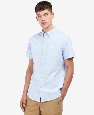 Barbour Oxford Tailored Short-sleeved Shirt Sky | BABO87653