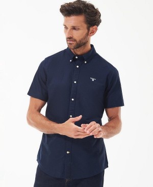 Barbour Oxford Tailored Short-sleeved Shirt Navy | BABO87656