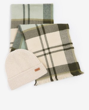 Barbour Pendle Beanie & Blair Scarf Gift Set Soft Mint | BABO90019