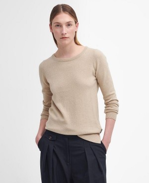 Barbour Pendle Crew Neck Jumper Honey/Hessian Tartan | BABO89715