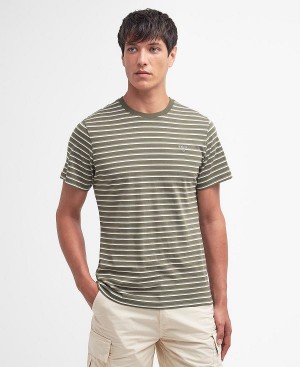 Barbour Ponte Striped T-shirt Pale Sage | BABO88369