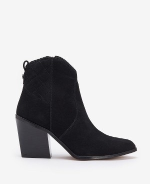 Barbour Rhonda Western Ankle Boots Black Suede | BABO89870