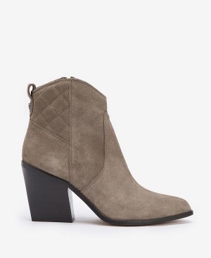 Barbour Rhonda Western Ankle Boots Taupe Suede | BABO89889