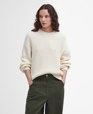 Barbour Rib-stitch Crew Neck Jumper Beige | BABO89711