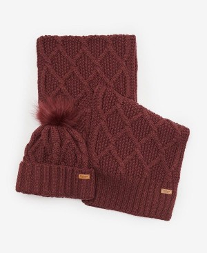 Barbour Ridley Beanie & Scarf Gift Set Cabernet | BABO90027