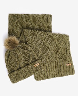 Barbour Ridley Beanie & Scarf Gift Set Olive | BABO90046