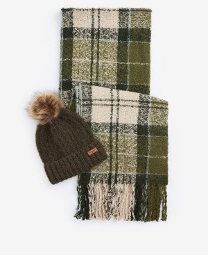 Barbour Saltburn Beanie & Tartan Scarf Gift Set Ancient Loden | BABO90099